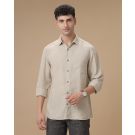 Men's Pure Linen Beige Solid Contemporary Fit Full Sleeve Casual Shirt