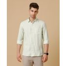 Men's Pure Linen Green Solid Contemporary Fit Full Sleeve Casual Shirt