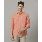 Men's Pure Linen Red Solid Contemporary Fit Full Sleeve Casual Shirt