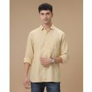 Men's Pure Linen Yellow Solid Contemporary Fit Full Sleeve Casual Shirt