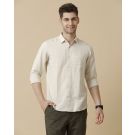 Men's Pure Linen Beige Solid Contemporary Fit Full Sleeve Casual Shirt