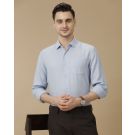 Men's Pure Linen Blue Solid Contemporary Fit Full Sleeve Casual Shirt