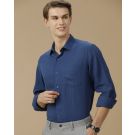 Men's Pure Linen Blue Solid Contemporary Fit Full Sleeve Casual Shirt