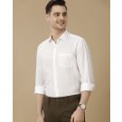 Men's Pure Linen White Solid Contemporary Fit Full Sleeve Casual Shirt