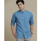 Men's Pure Linen Blue Solid Contemporary Fit Full Sleeve Sleeve Casual Shirt