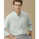 Men's Pure Linen Turquoise Blue Solid Contemporary Fit Full Sleeve Casual Shirt