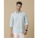 Men's Linen Rich Blue Solid Contemporary Fit Full Sleeve Sleeve Casual Shirt