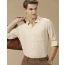 Men's Pure Linen Beige Solid Contemporary Fit Full Sleeve Casual Shirt