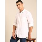 Linen Club Men's Linen Rich White Solid Contemporary Fit Full Sleeve Casual Shirt