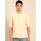 Linen Club Men's Linen Rich Yellow Solid Contemporary Fit Full Sleeve Casual Shirt