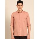 Linen Club Men's Linen Rich Peach Solid Contemporary Fit Full Sleeve Casual Shirt