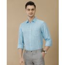 Men's Pure Linen Turquoise Blue Solid Contemporary Fit Full Sleeve Casual Shirt