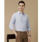 Men's Pure Linen Blue Solid Contemporary Fit Full Sleeve Casual Shirt
