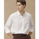 Men's Pure Linen White Solid Contemporary Fit Full Sleeve Casual Shirt