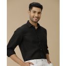 Men's Pure Linen Black Solid Contemporary Fit Full Sleeve Casual Shirt