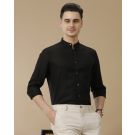 Men's Pure Linen Black Solid Contemporary Fit Full Sleeve Casual Shirt