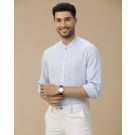 Men's Pure Linen Blue Solid Contemporary Fit Full Sleeve Casual Shirt