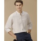 Men's Pure Linen Beige Solid Contemporary Fit Full Sleeve Casual Shirt
