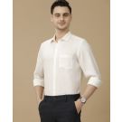 Men's Pure Linen Off White Solid Contemporary Fit Full Sleeve Casual Shirt