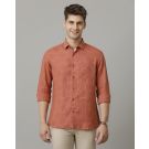 Men's Pure Linen Red Printed Contemporary Fit Full Sleeve Sleeve Casual Shirt