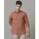 Men's Pure Linen Brown Printed Contemporary Fit Full Sleeve Casual Shirt