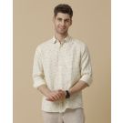 Men's Pure Linen Yellow Printed Contemporary Fit Full Sleeve Sleeve Casual Shirt