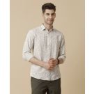 Men's Linen Rich Brown Printed Contemporary Fit Full Sleeve Sleeve Casual Shirt
