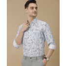 Men's Linen Rich Blue Printed Contemporary Fit Full Sleeve Casual Shirt