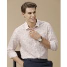 Men's Linen Rich Pink Printed Contemporary Fit Full Sleeve Casual Shirt