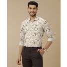 Men's Linen Rich Beige Printed Contemporary Fit Full Sleeve Casual Shirt