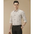 Men's Linen Rich Brown Printed Contemporary Fit Full Sleeve Casual Shirt