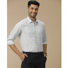 Men's Linen Rich Blue Printed Contemporary Fit Full Sleeve Casual Shirt