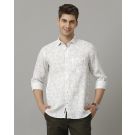 Men's Pure Linen Blue Printed Contemporary Fit Full Sleeve Casual Shirt