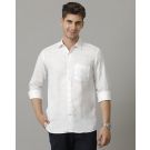 Men's Pure Linen White Printed Contemporary Fit Full Sleeve Casual Shirt