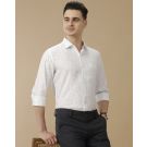 Men's Pure Linen White Printed Contemporary Fit Full Sleeve Casual Shirt