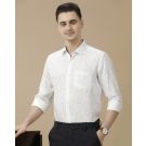 Men's Pure Linen White Printed Contemporary Fit Full Sleeve Casual Shirt