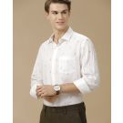 Men's Pure Linen White Printed Contemporary Fit Full Sleeve Casual Shirt