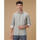 Men's Linen Rich Green Striped Contemporary Fit Full Sleeve Casual Shirt
