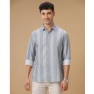 Men's Linen Rich Grey Striped Contemporary Fit Full Sleeve Casual Shirt