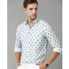 Men's Linen Rich Blue Printed Contemporary Fit Full Sleeve Sleeve Casual Shirt