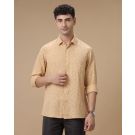 Men's Pure Linen Yellow Printed Contemporary Fit Full Sleeve Casual Shirt