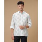 Men's Pure Linen Blue Printed Contemporary Fit Full Sleeve Casual Shirt