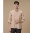 Men's Pure Linen Peach Printed Contemporary Fit Full Sleeve Casual Shirt