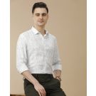 Men's Pure Linen White Printed Contemporary Fit Full Sleeve Casual Shirt