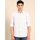 Linen Club Men's Linen Rich White Printed Contemporary Fit Full Sleeve Casual Shirt
