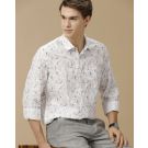 Men's Pure Linen White Printed Contemporary Fit Full Sleeve Casual Shirt