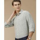 Men's Pure Linen Green Printed Contemporary Fit Full Sleeve Casual Shirt