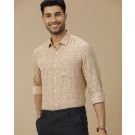 Men's Pure Linen Brown Printed Contemporary Fit Full Sleeve Casual Shirt