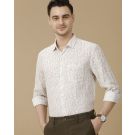 Men's Pure Linen Brown Printed Contemporary Fit Full Sleeve Casual Shirt