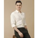 Men's Pure Linen Off White Printed Contemporary Fit Full Sleeve Casual Shirt